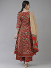 Yufta Women Red Ethnic Motifs Printed Angrakha Pure Cotton Kurta with Palazzos & Dupatta