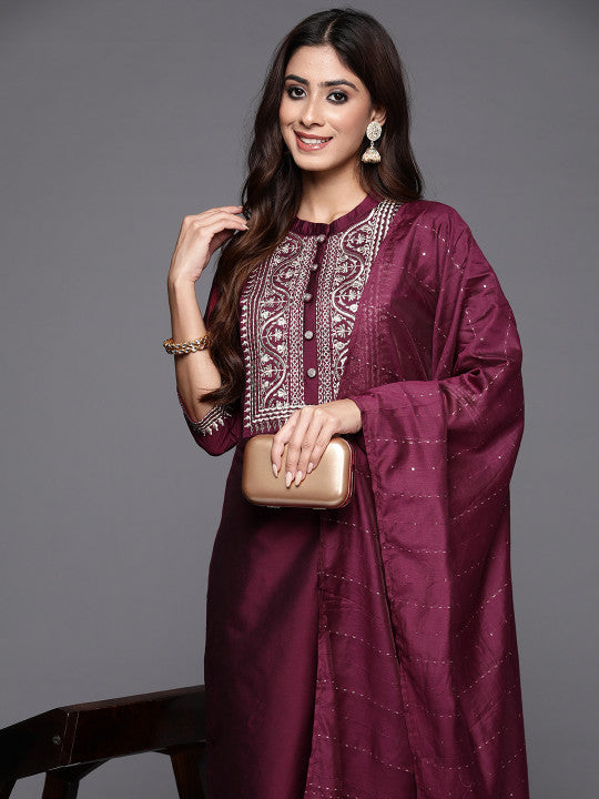 Libas Women Ethnic Motifs Embroidered Regular Sequinned Kurta with Trousers & With Dupatta