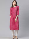 PIROH Womens Cotton Bandhani Print Straight Kurta Magenta