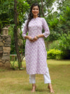 PIROH Womens Cotton Floral Print Straight Kurta Lavender