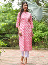 PIROH Womens Cotton Floral Print Straight Kurta Pink