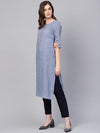 Myshka Women Blue Solid Straight Kurta