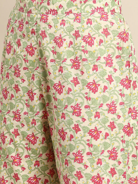 anayna Women Cream-Coloured Ethnic Motifs Pure Cotton Kurta with Trousers & Dupatta