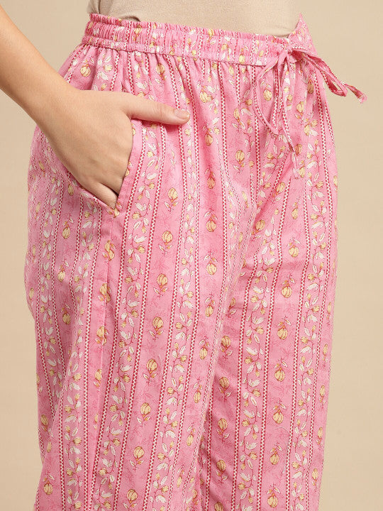 Sangria Floral Printed Pure-Cotton Straight Kurta With Trouser & Dupatta