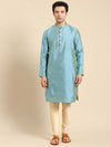 Amodh by Kisah Men Turquoise Blue Kurta (Set of 2)