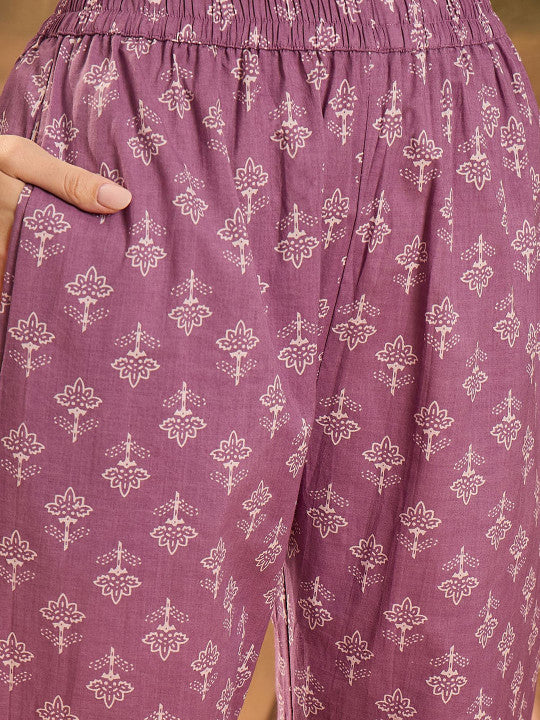 Sangria Women Printed Pure Cotton Straight Kurta & Trousers With Dupatta