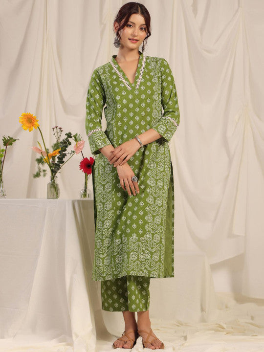 anayna Women Floral Printed Regular Pure Cotton Kurta with Trousers