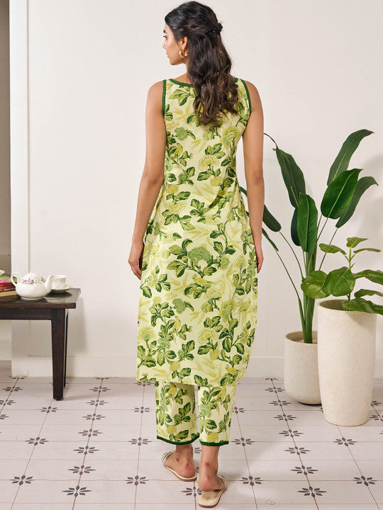 Women Floral Printed Regular Pure Cotton Kurta with Palazzos & With Dupatta