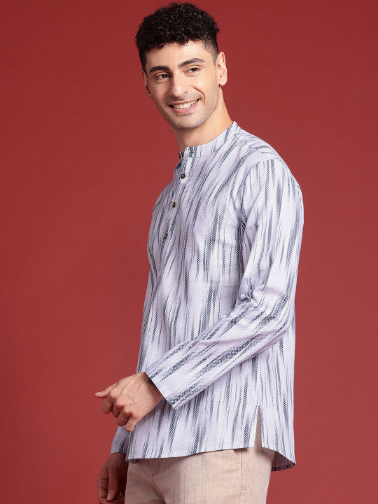 Anouk Men Ikat Printed Mandarin Collar Cotton Short Kurta