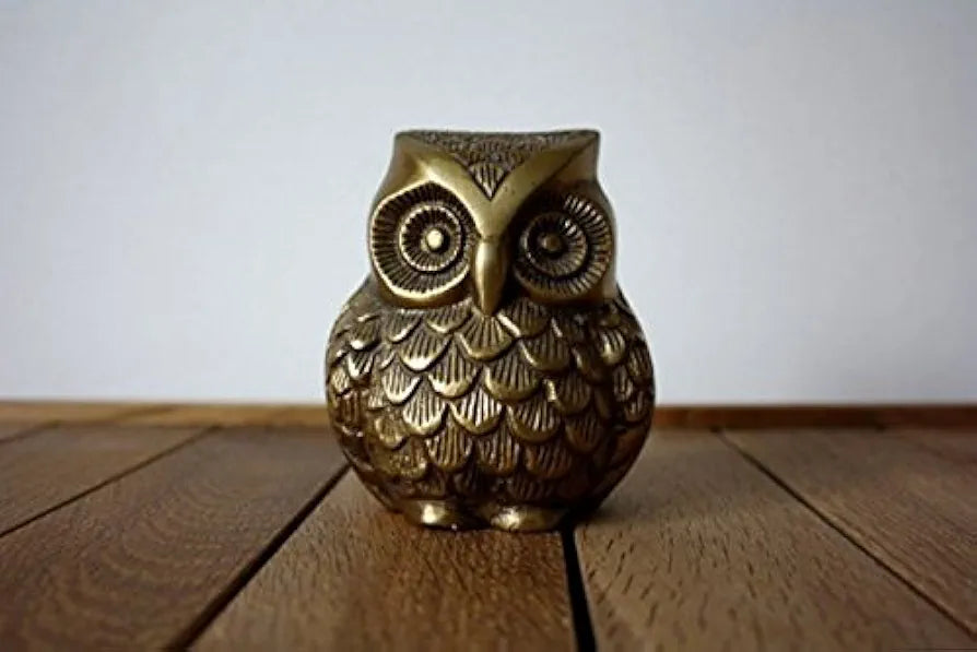 Two Moustaches Vintage Brass Owl Decor Showpiece, 650 Grams, Owl Showpiece for Home Décor, Showpieces for Home Decor, Standard, Pack of 1