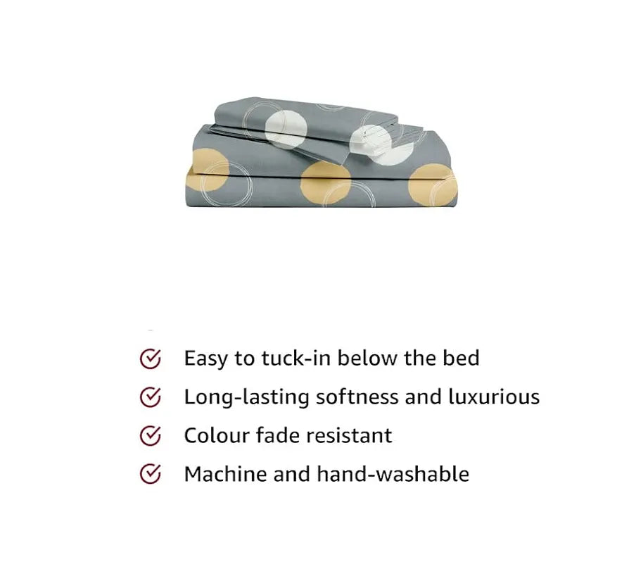 BSB HOME Premium Forever Modern Style Glace Cotton Floral Luxurious Beautiful Soft Comfort Designer Floral Pattern 1 Single Size Bed bedsheet and 1 Pillow Cover- Grey,White & Yellow