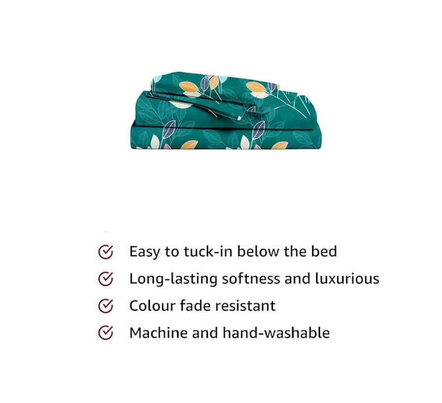 BSB HOME Premium Cotton Feel Single Bedsheet with One Pillow Cover for Coat/Diwan/ 4x6 Bed 180 Tc 