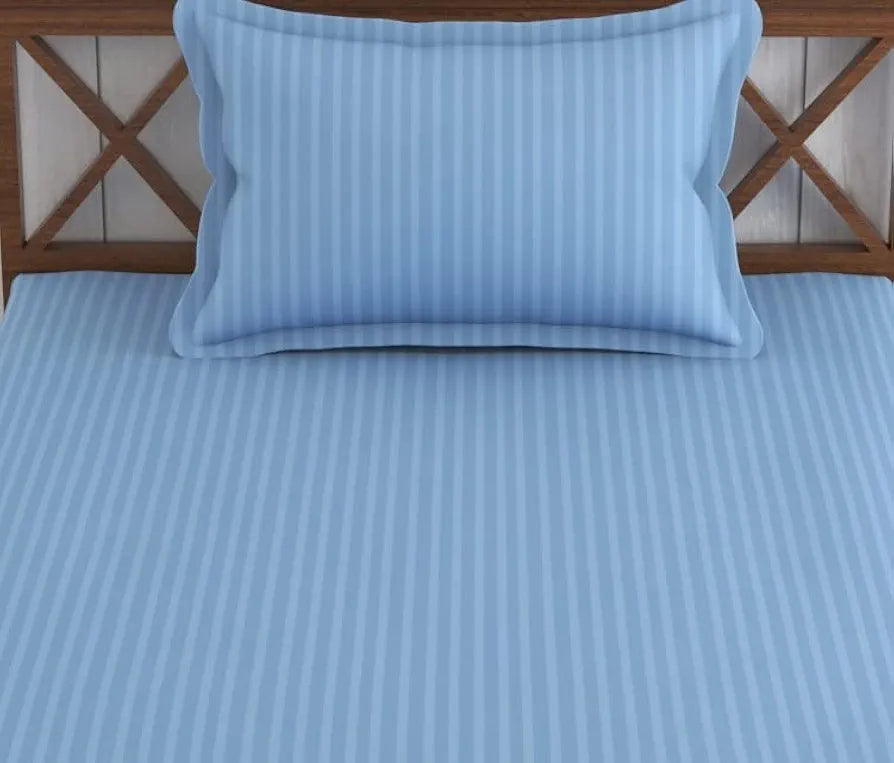 Trance Home Linen 100% Cotton 78x36 inch Single Fitted 200TC Satin Stripe Elastic Fitted Bedsheet | Single Bed Size Daily use Fitted Bedspread with 1 Pillow Covers 