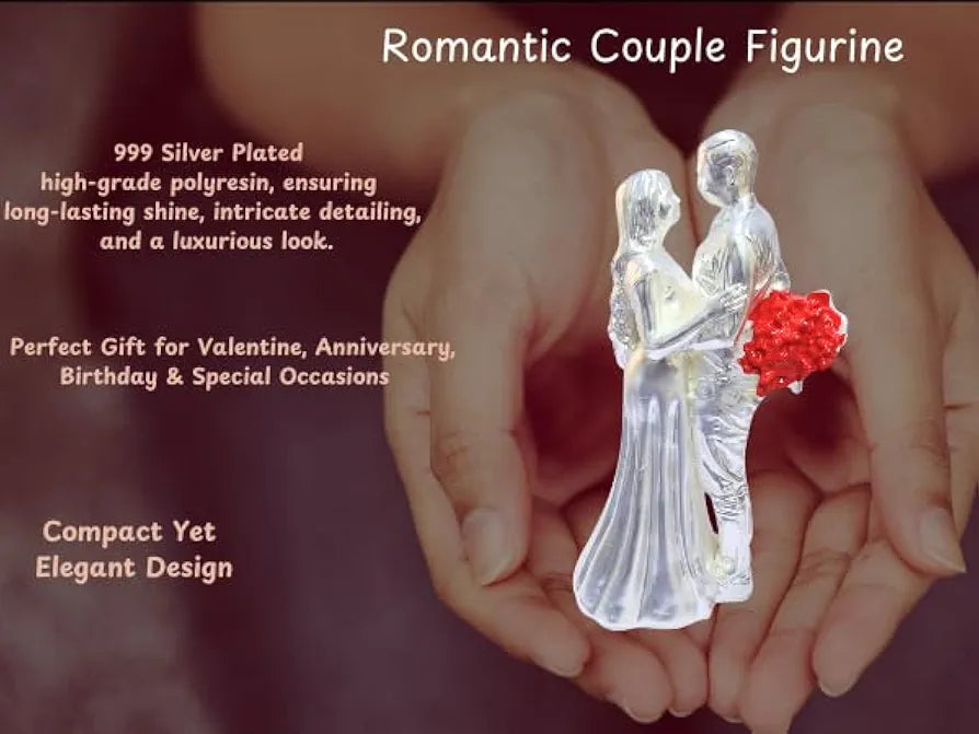 Gold Art India Couple Figurine Silver-Plated Matte Finish | Romantic Home & Office Décor | Valentine Gift for Girlfriend & Boy Friend | Anniversary, Wedding Gift