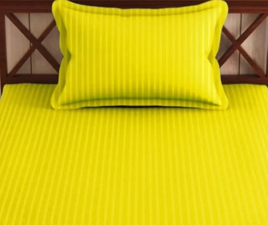 Trance Home Linen 100% Cotton 78x36 inch Single Fitted 200TC Satin Stripe Elastic Fitted Bedsheet | Single Bed Size Daily use Fitted Bedspread with 1 Pillow Covers 