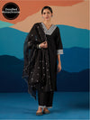 Likha Black Monochrome Mirror Work Kurta Set & Organza Dupatta LIKSKD198 (Set of 3)