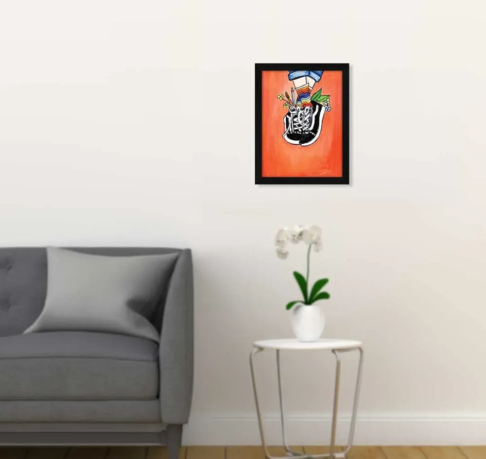 ArtX Paper Artist's Happy Shoes Frame Wall Art Painting, Multicolor, Abstract, 10X13 inches, Set of 1