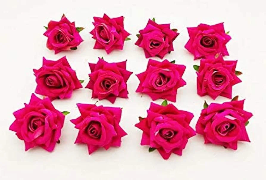 SATYAM KRAFT 12 Pcs Artificial Velvet Rose Flowers | Fake Floral Decoration for Ganesh chaturthi, Home, Janmashtami, DIY Craft, Room Decor, Festival & Gift Items 