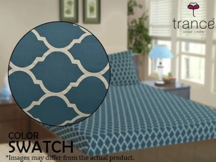 Trance Home Linen 200TC 100% Cotton Double Bed Size Elastic Fitted Bedsheet | Printed Double Size Bed Elasticated Fitted Bedspread with 2 Pillow Covers 