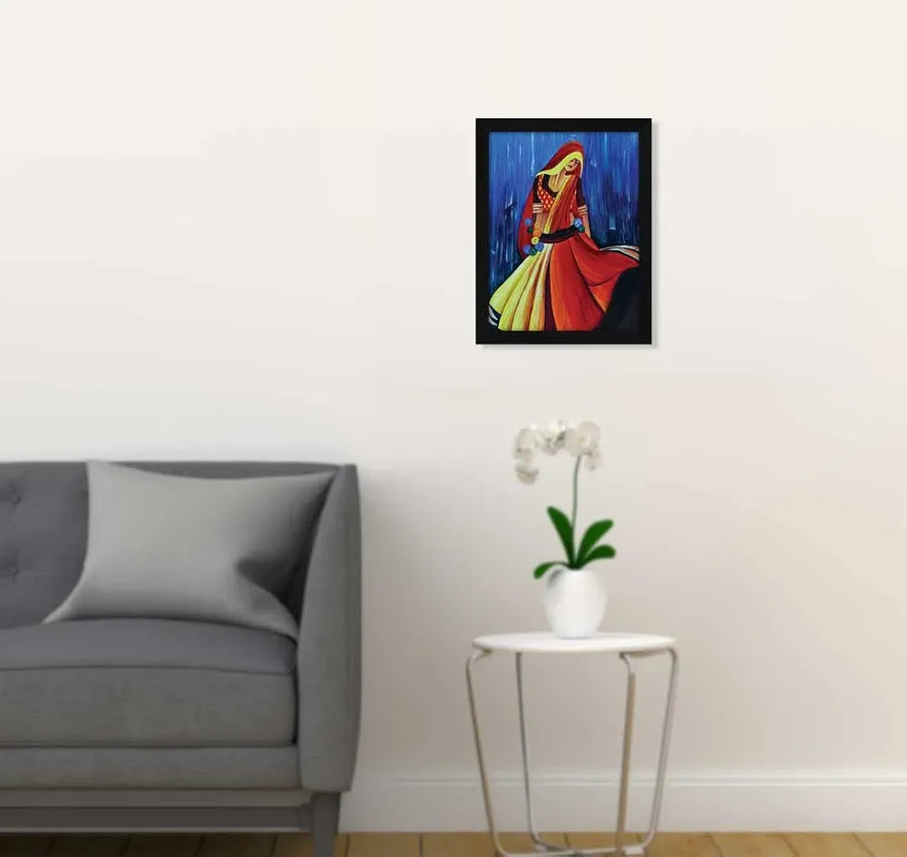 ArtX Paper Indian Village Women Frame Wall Art Painting, Multicolor, Abstract, 10X13 inches, Set of 1