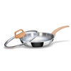 Arttdinox Timber Frying Pan Stainless Steel | Wood Finished Handle | Pan With Lid | Gas & Induction Base | 24cm | 1.8ltr | Silver