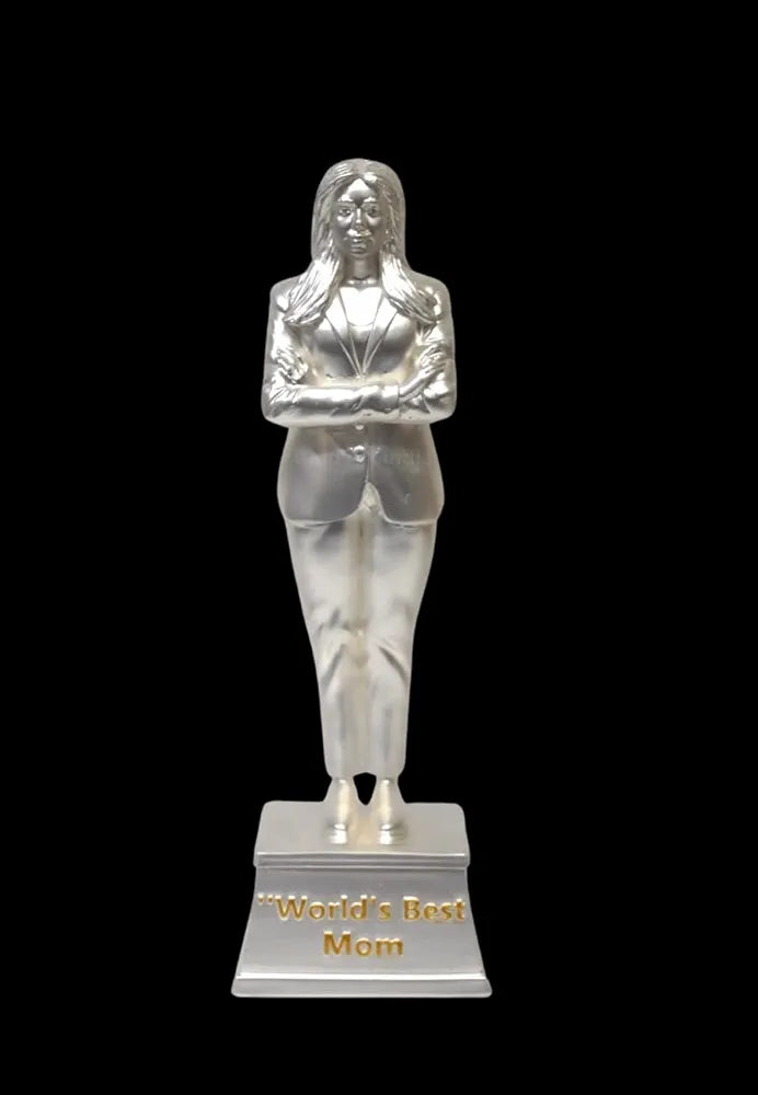 Gold Art India Best Mother Trophy Figurine Silver Plated Matte Finish | Women's Day Gift for Mother | Mothers Birthday Gift | Study Table | Office Desk 9'' Inch