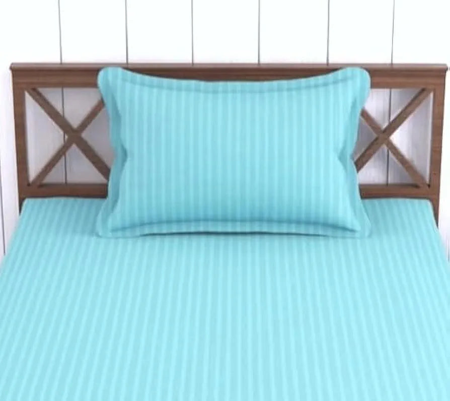 Trance Home Linen 100% Cotton 78x36 inch Single Fitted 200TC Satin Stripe Elastic Fitted Bedsheet | Single Bed Size Daily use Fitted Bedspread with 1 Pillow Covers 