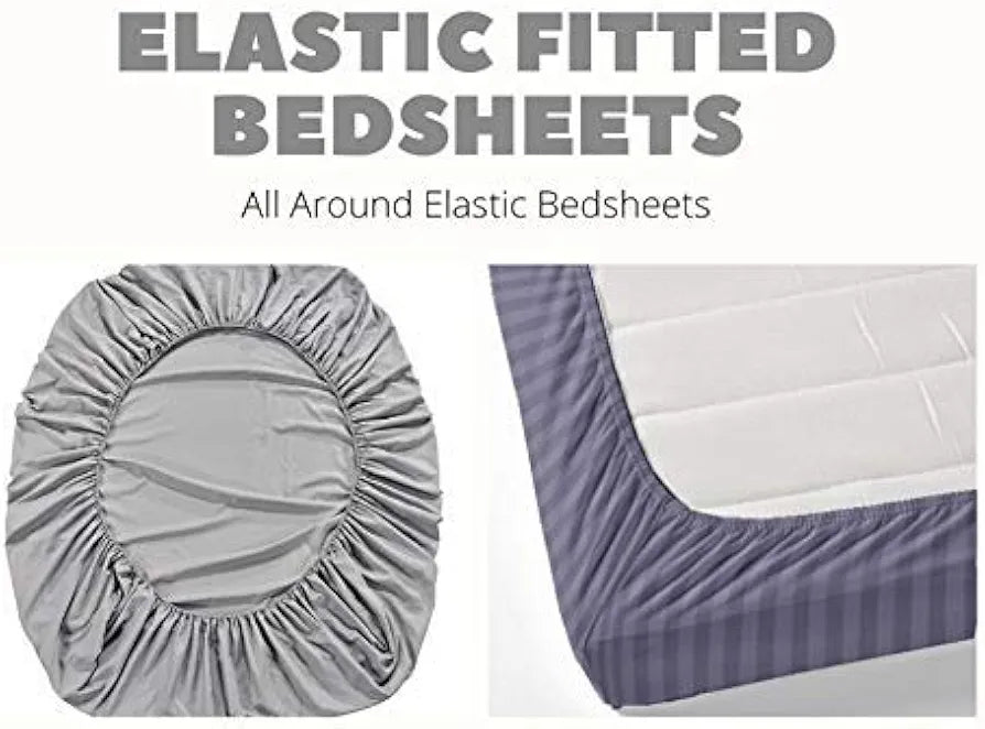 THE HOME STYLE Cotton Feel Glace Cotton All Around Elastic Fitted Printed King Size Double Bed Bedsheet With 2 Pillow Cover,300 TC