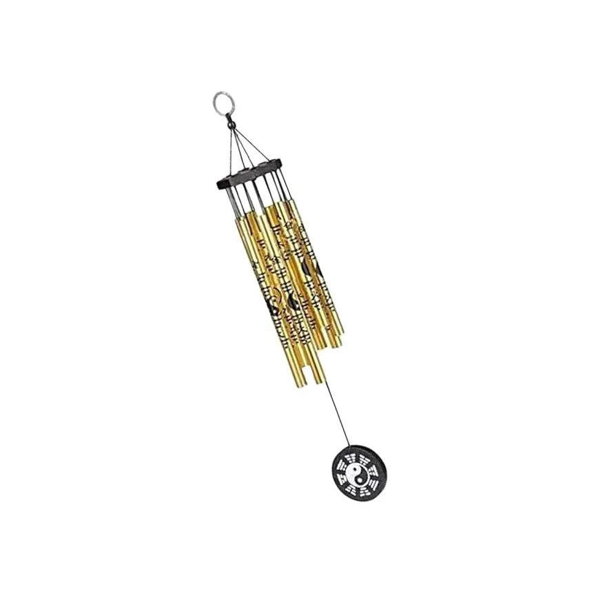 Ripe India® Feng Shui Yin Yang Vastu Five Pipe Wind Chime for Balcony Window and Yin Yang Wind Chime Positive Energy 5 Pipe Gold Color 45 Cm