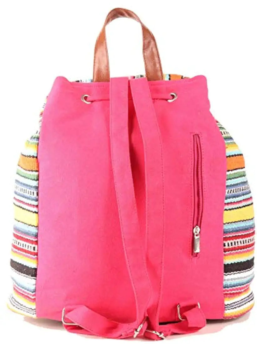 ASTRID Multicolor Cotton Girls Backpack With External Pockets In Front