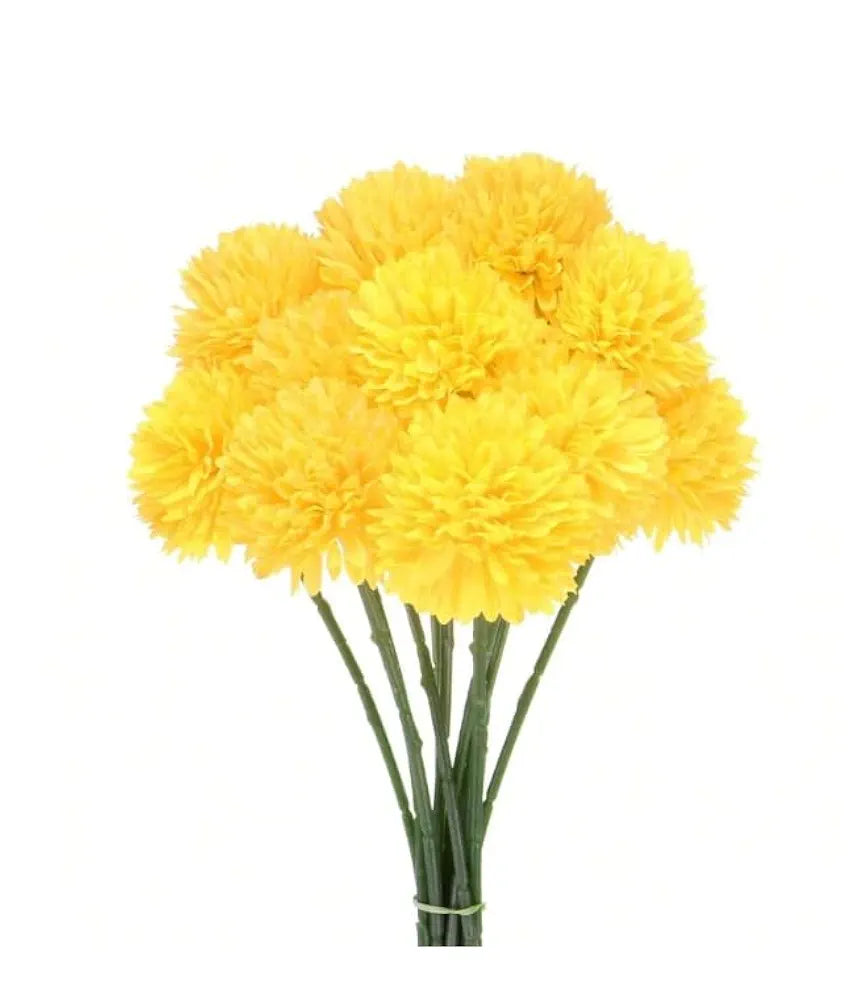 SATYAM KRAFT 5 Pcs Artificial Chrysanthemum Hydrangea Ball Flower Sticks for Home, Office, Bedroom, Balcony, Living Room, Wedding & Craft Decoration  
