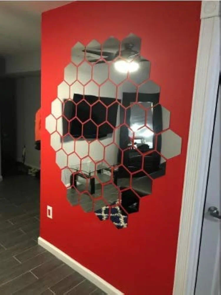 Bikri Kendra - Hexagon 35 Silver with 20 Butterfly Silver Decorative Mirror Sticker for Wall, Wall Stickers for Hall Room, Bed Room