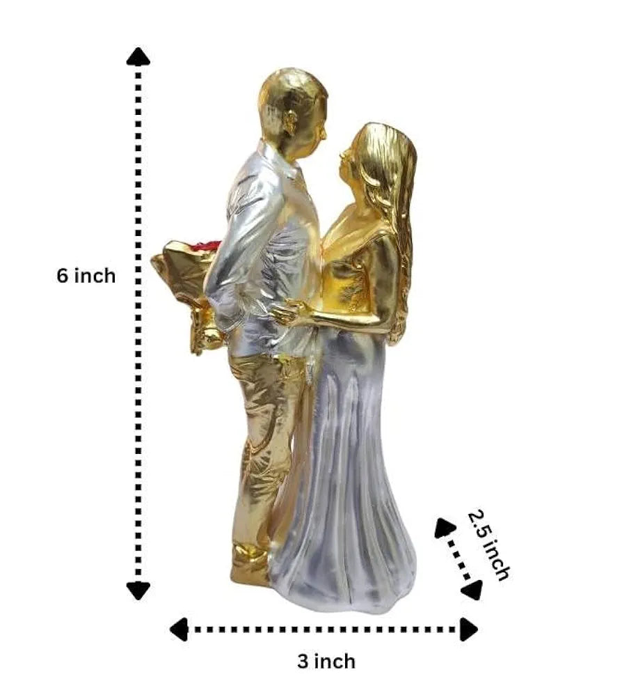 Gold Art India Couple Figurine Gold-Silver Plated Matte Finish | Romantic Home & Office Décor | Valentine Gift for Girlfriend & Boy Friend | Anniversary, Wedding Gift
