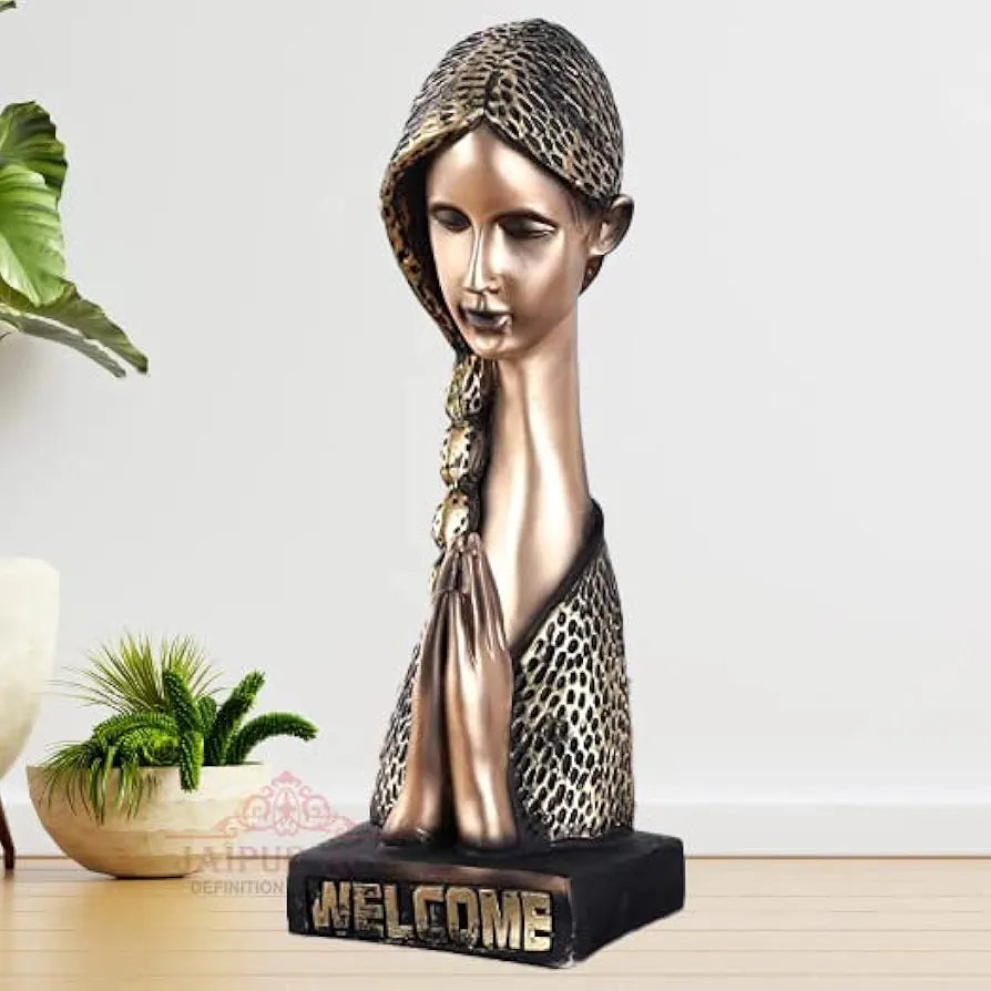 JAIPUR ACE Welcome Lady Polyresin Face Themed Statue Sculptures | Creative Abstract Art Figurine for Home Decor, Living Room Decorative Showpiece Gifting, Interiors 