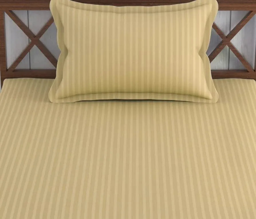 Trance Home Linen Cotton 78X36 Inch Single Fitted 200TC Satin Stripe Elastic Fitted Bedsheet|Single Bed Size Daily Use Fitted Bedspread With 1 Pillow Covers ,Small_Single