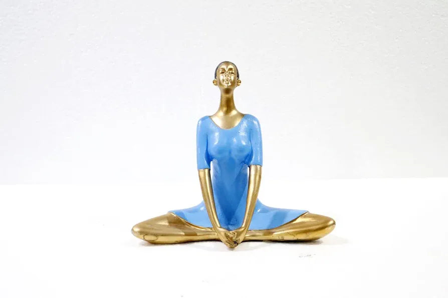 JAIPUR ACE Yoga Lady Polyresin Face Up Blue Themed Statue | Creative Abstract Design Art Figurine for Home Decor, Living Room Decorative Showpiece Gifting, Interiors 