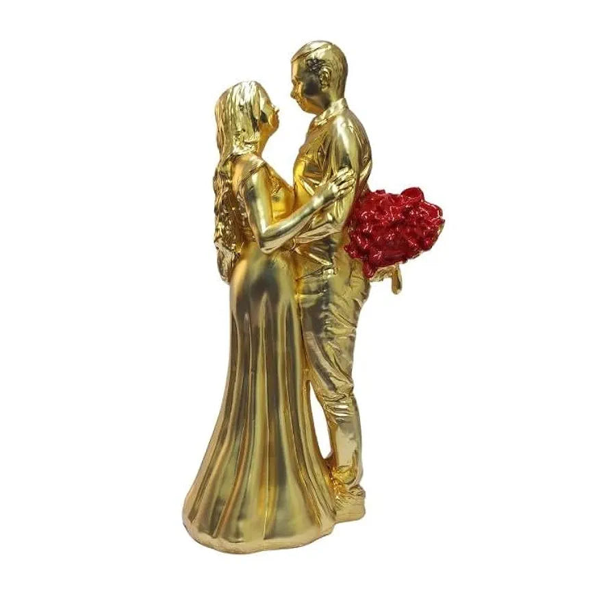 Gold Art India Couple Figurine Gold-Plated Matte Finish | Romantic Home & Office Décor | Valentine Gift for Girlfriend & Boy Friend | Anniversary, Wedding Gift
