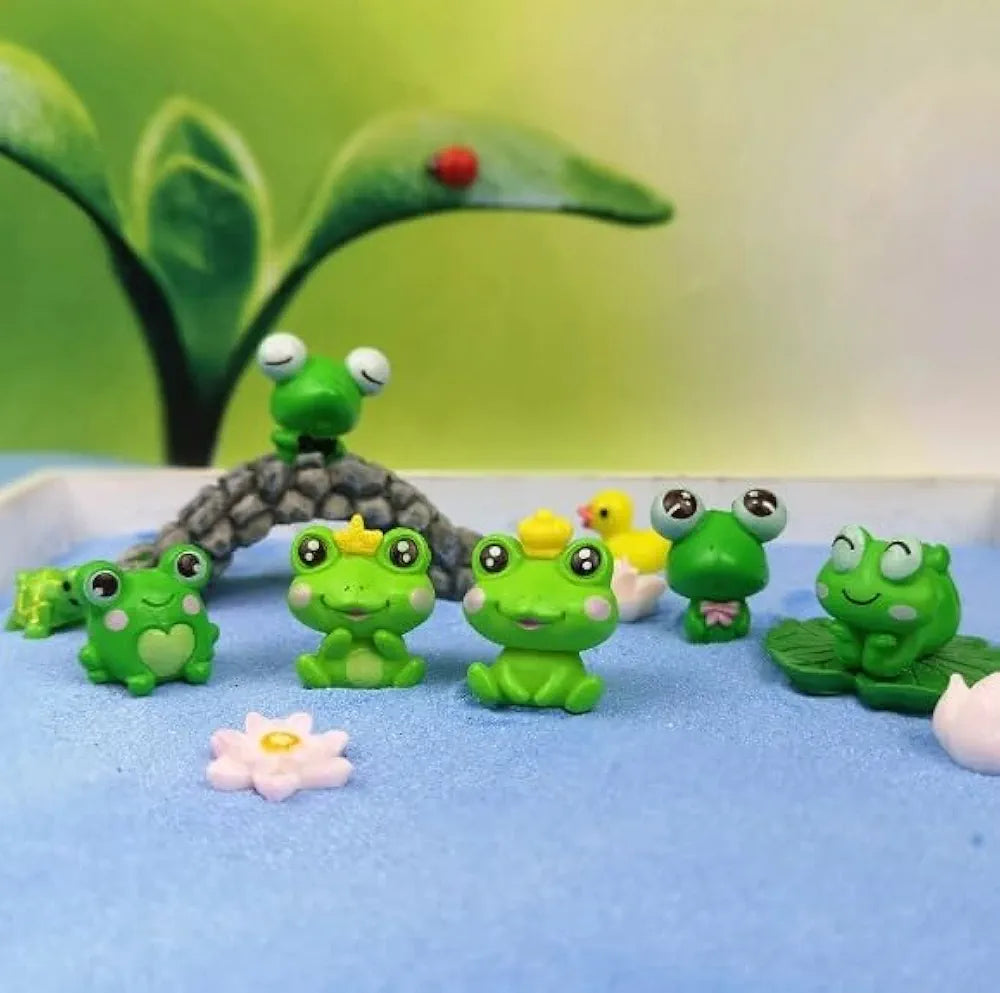 SATYAM KRAFT 1 Set Resin Frog Miniature Figurines | Decorative Showpiece | Gift for Him/Her, Home, Bedroom, Living Room, Office, Table, Car Dashboard | Festive Decor 