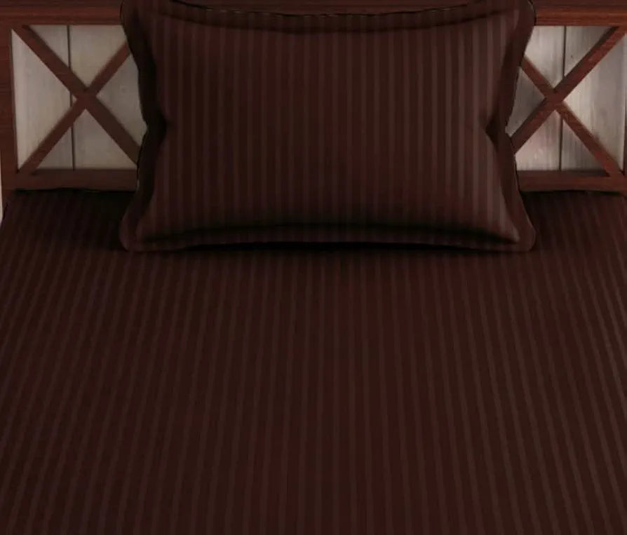 Trance Home Linen 100% Cotton 78X36 Inch Single Fitted 200Tc Satin Stripe Elastic Fitted Bedsheet|Single Bed Size Daily Use Fitted Bedspread With 1 Pillow Covers 