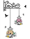 Heaven Decors Hanging Flower Birdcage with Birds Wall Sticker for Living Room Bedroom Multicolour