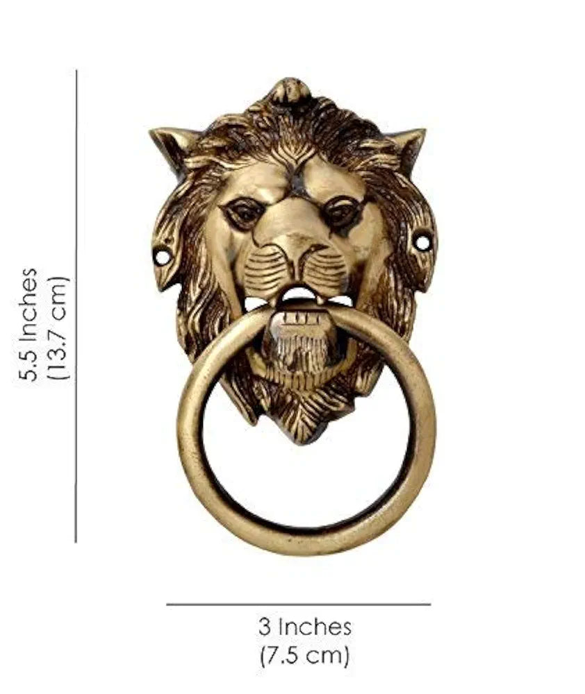 Two Moustaches Lion Mouth Brass Door Knocker, Door Knocker for Main Door, Door Knockers Antique, Brass Lion Knocker, Standard, Pack of 1, Knob