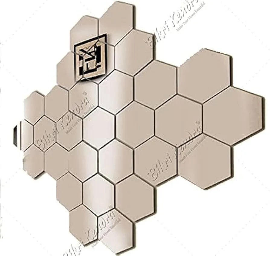 Bikri Kendra - Hexagon 35 Silver with 20 Butterfly Silver Decorative Mirror Sticker for Wall, Wall Stickers for Hall Room, Bed Room