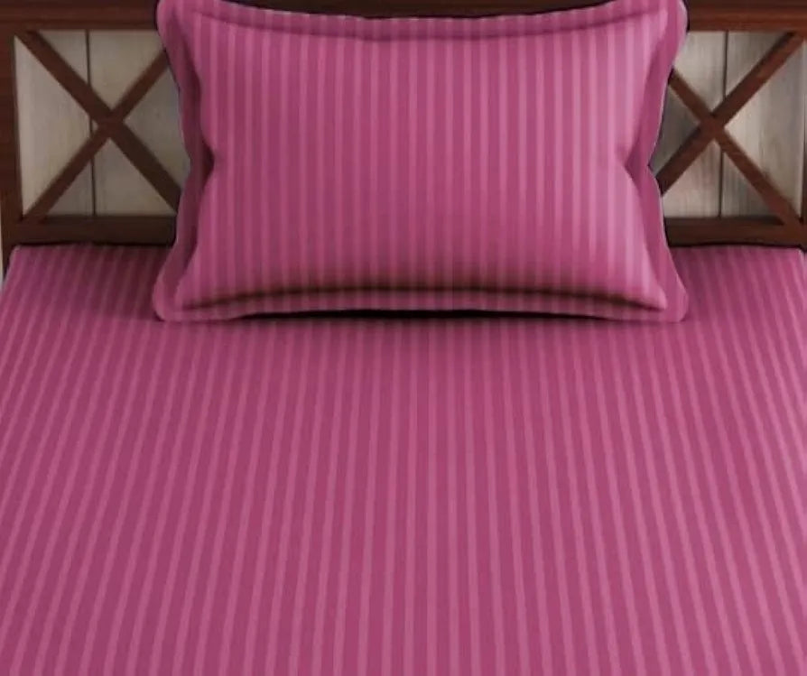 Trance Home Linen 100% Cotton 78x36 inch Single Fitted 200TC Satin Stripe Elastic Fitted Bedsheet | Single Bed Size Daily use Fitted Bedspread with 1 Pillow Covers 
