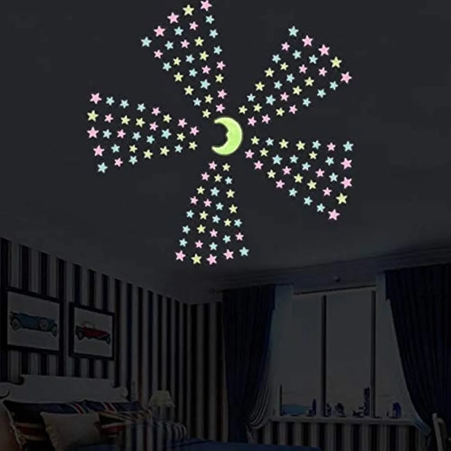 Rangoli 3D Glow in The Dark Stars - Glow Stars Stickers for Ceiling, Adhesive 100pcs 3D Glowing Stars for Starry Sky,Wall Decals for Home Decoration