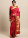 Janasya Red Floral Woven Design Silk Cotton Heavy Work Saree