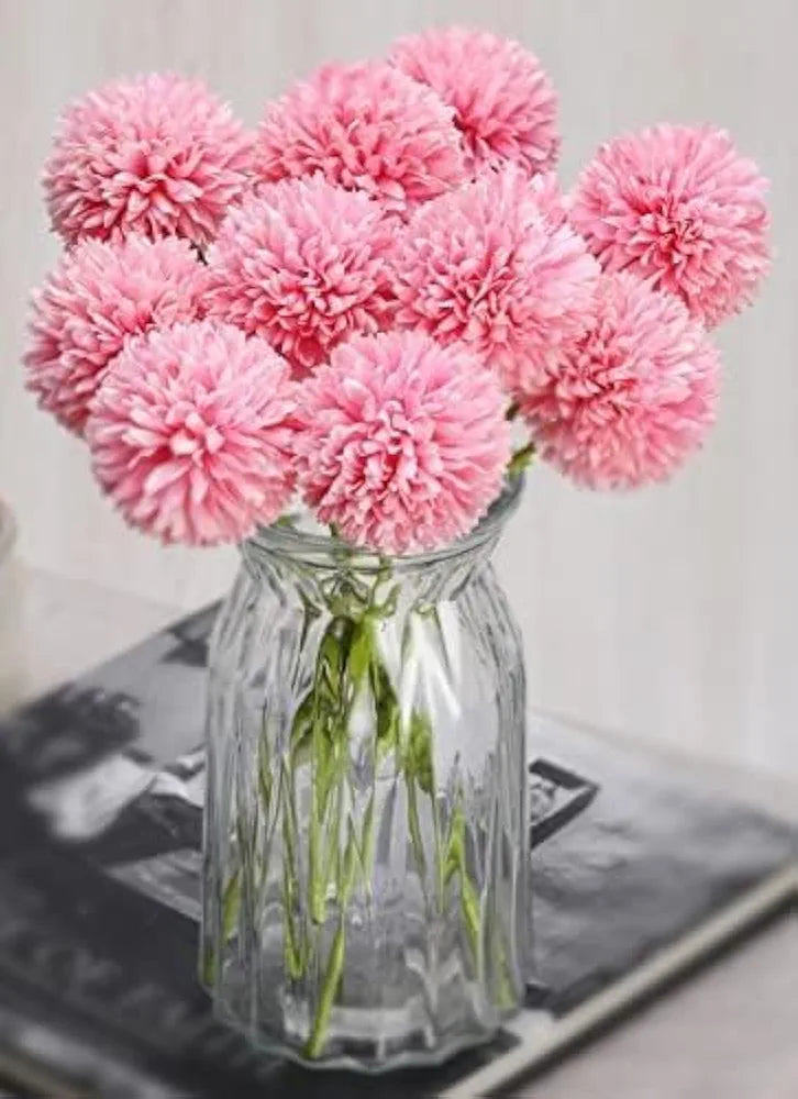 SATYAM KRAFT 5 Pcs Artificial Chrysanthemum Hydrangea Ball Flower Sticks for Home, Office, Bedroom, Balcony, Living Room, Wedding & Craft Decoration  