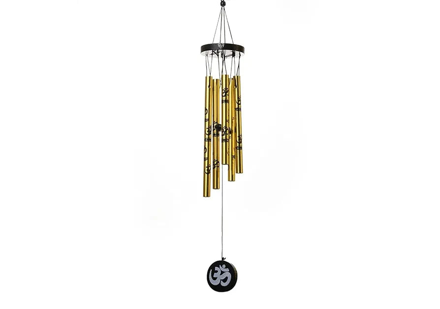 TEJ GIFTS Feng Shui Metal Wind Chime with Om Printed 5 Pipes for Positive Energy, Decorative Outdoor/Indoor Hanging Bells, Good Luck Chimes for Home/Balcony Decoration 