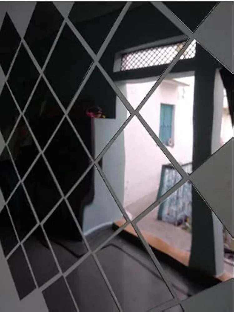 Bikri Kendra - 60 Big Square Silver Mirror Stickers for Wall, Acrylic Mirror Sticker, 3D Acrylic Stickers Wall Stickers for Hall Room, Bed Room, Kitchen. 