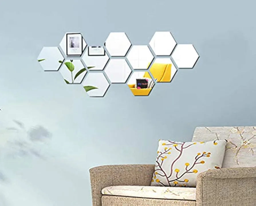 Bikri Kendra - Hexagon Stickers for Wall,Hexagon Wall Stickers,Acrylic Mirror Wall Decor, Hexagonal Mirror Wall Sticker,