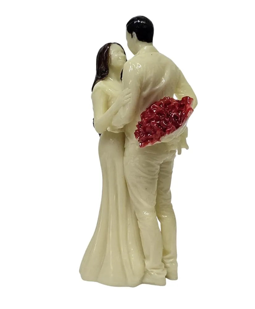 Gold Art India Couple Figurine Ivory Finish Shining Red Flower Bouquet | Romantic Gift for Anniversary, Wedding & Valentine’s Day | Elegant Home & Office Décor